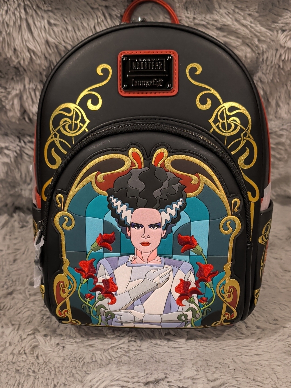 Disney Loungefly Bride Of Frankenstein Stained Glass Backpack with Gold Accents